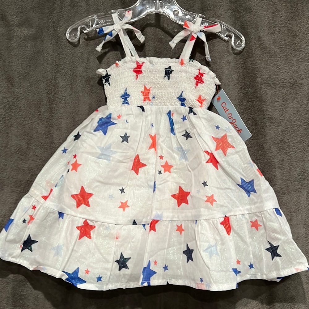 Cat & Jack Girls 18M White Lined Summer Dress. Shimmer White/Multicolored Stars